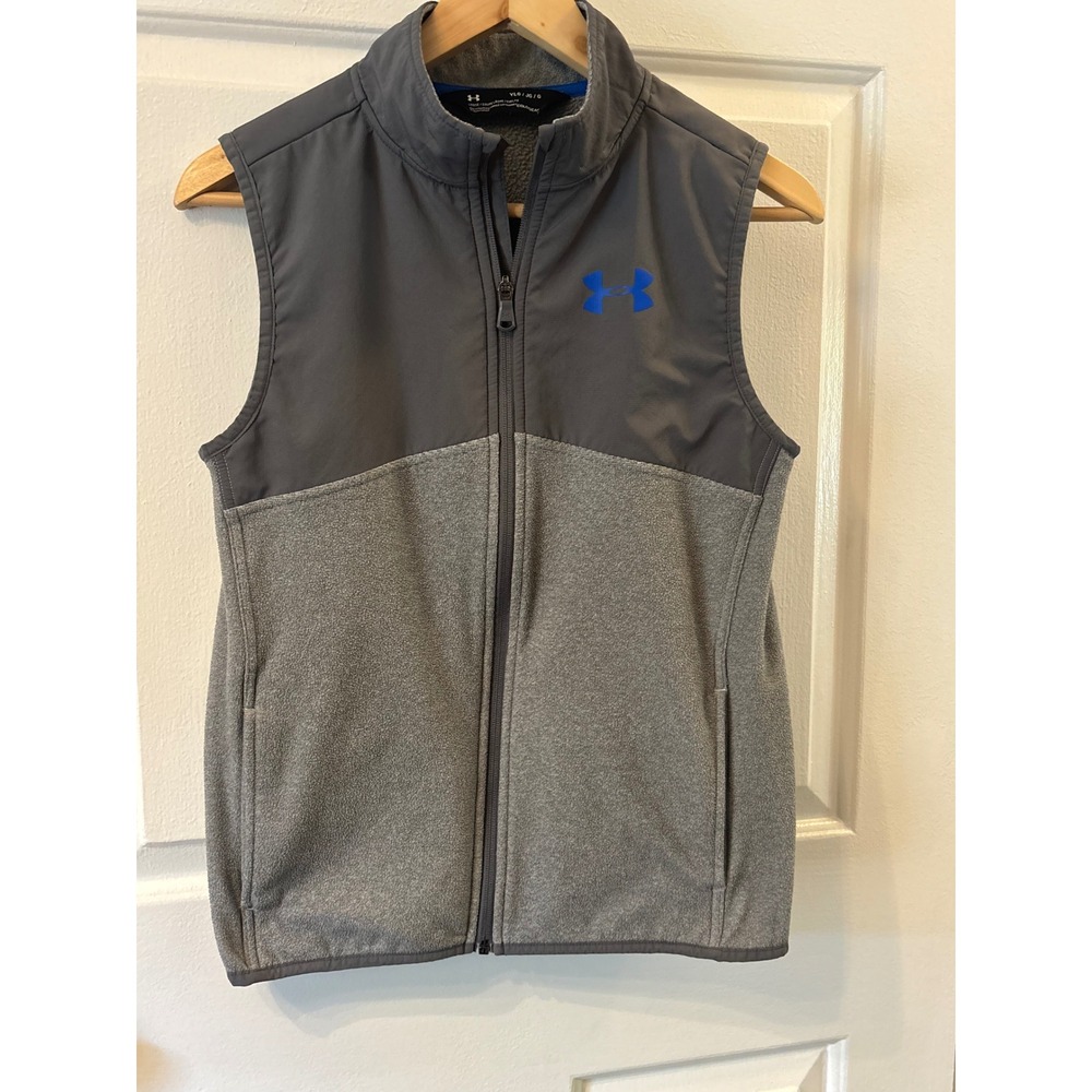 Under Armour Kids ColdGear Hybrid Fleece Full Zip Vest Grey Blue YLG Large 14-16